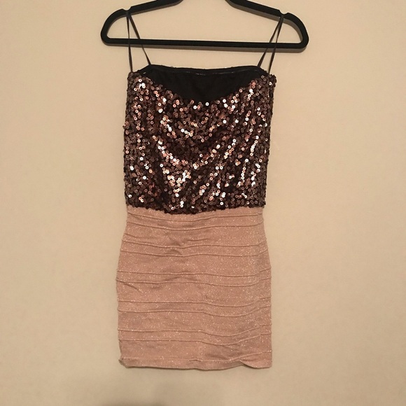 As U Wish Sequin And Glitter Rose Gold Dress - Picture 4 of 5